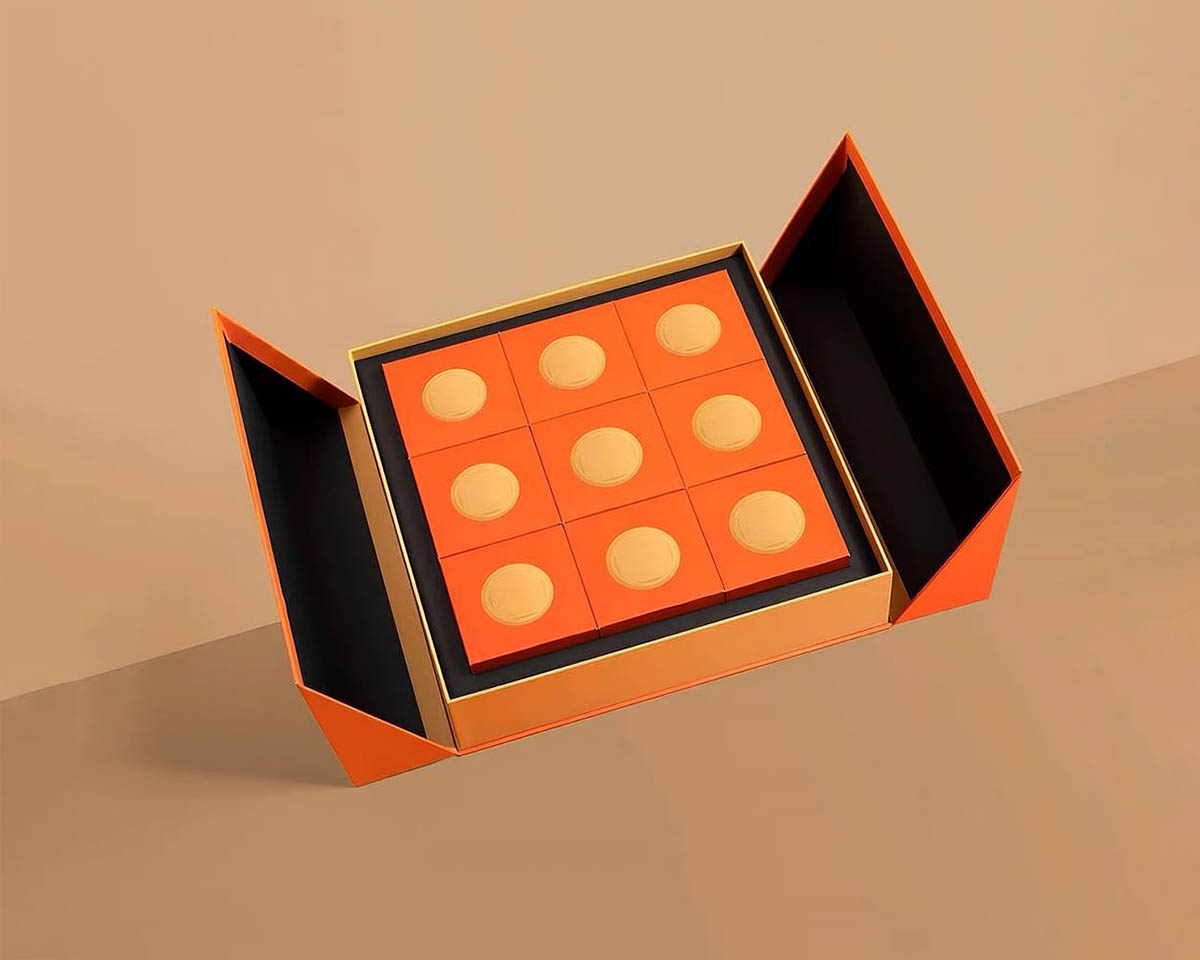 Orange opened double door box