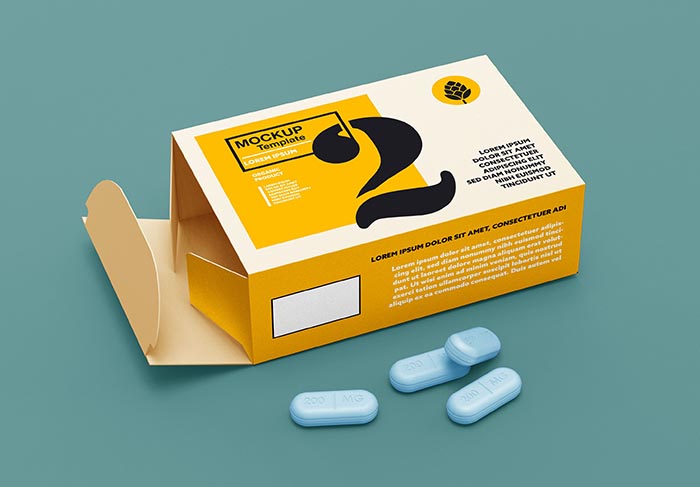 opened paper box & pills mockup