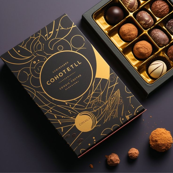 boîte de chocolat noir aux lignes épurées