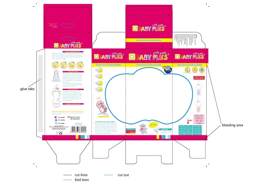 dieline layout for baby bottle packaging