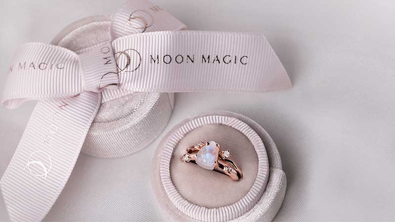 moon magic pink velvet ring box with ribbon 1