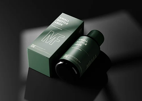 botella negra con caja