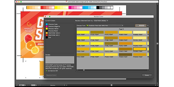 color management interface in a design software