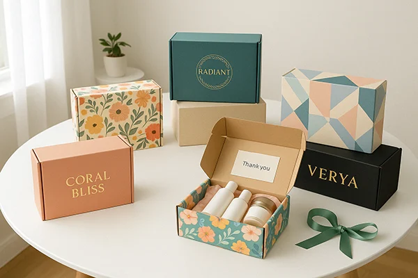 Cajas de suscripción de varios tamaños con diseño personalizado.