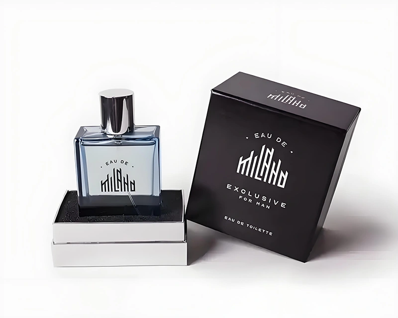 صندوق عطر مخصص باللونين الأسود والفضي
