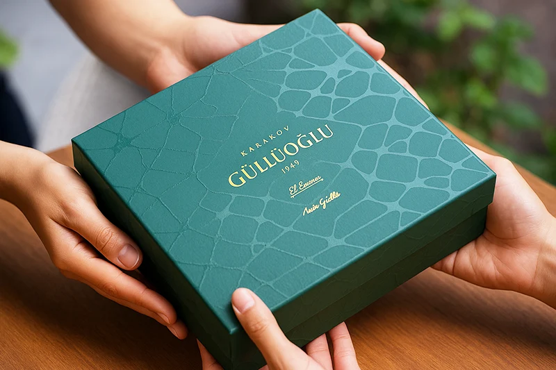green gift box handed over with care