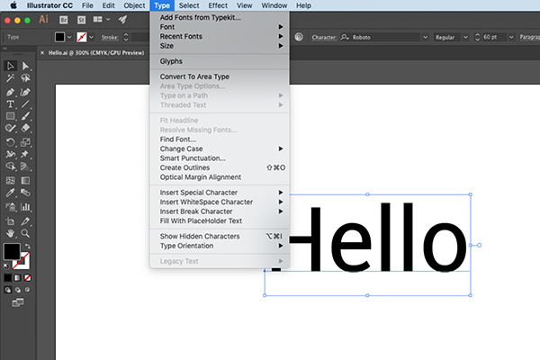 Umrissschriftart in Illustrator